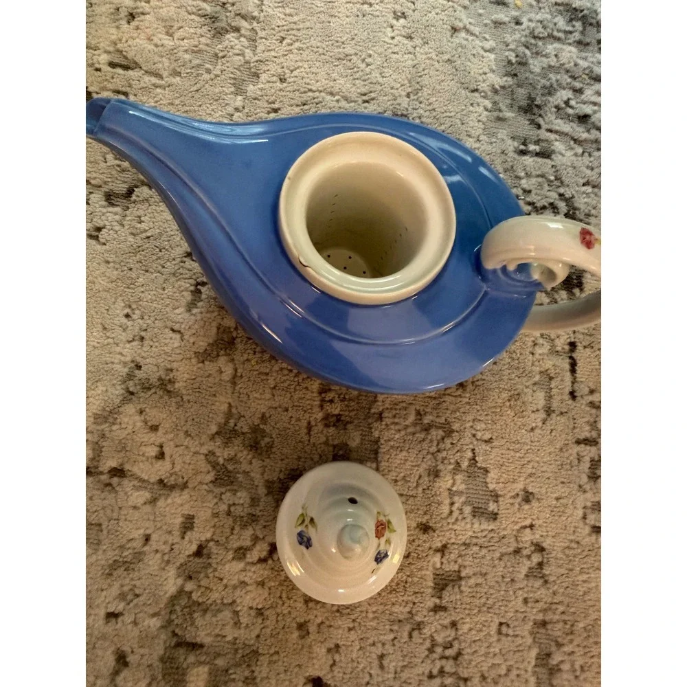 Vintage Hall Superior Blue Aladdin Teapot Mary Dunbar Jewel Floral Lid Infuser